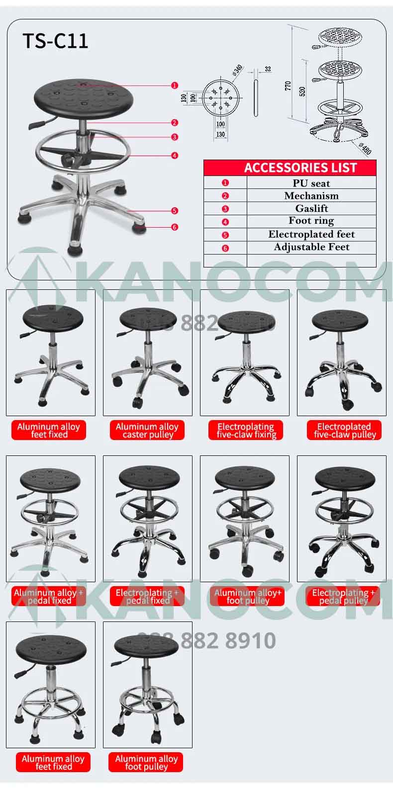Ghế chống tĩnh điện Foam mặt tròn 4 lỗ 4