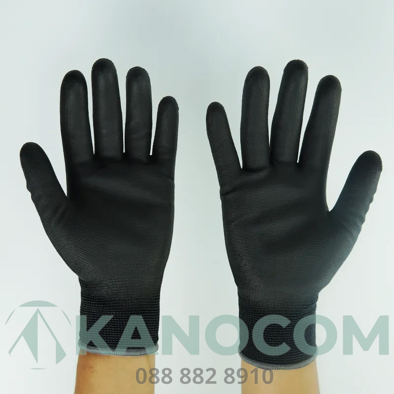 Găng tay đen phủ PU bàn tay 12 gang tay phu ban