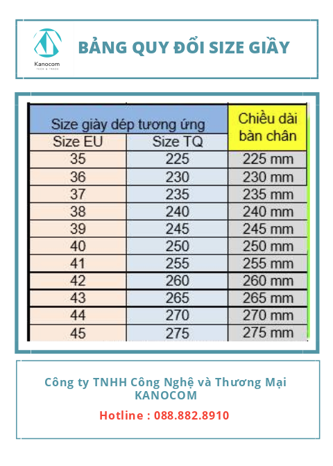 Bảng chuyển đổi size giầy phòng sạch và ESD 2